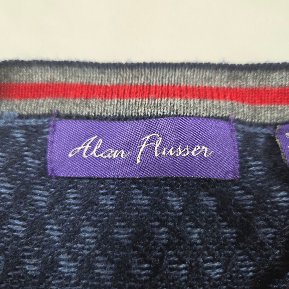 Alan Flusser Classic Mens Navy Blue Merino Wool Blend Cardigan Sweater Large NWT - Picture 4 of 11